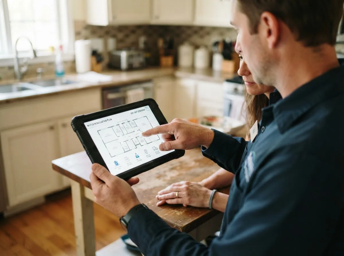 Water damage restoration technician inspecting a home in Shaw, MS